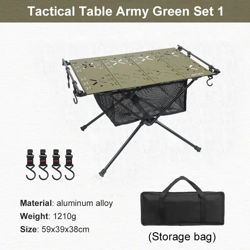 table camping pliante trousse vert armée