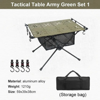 table camping pliante trousse vert armée